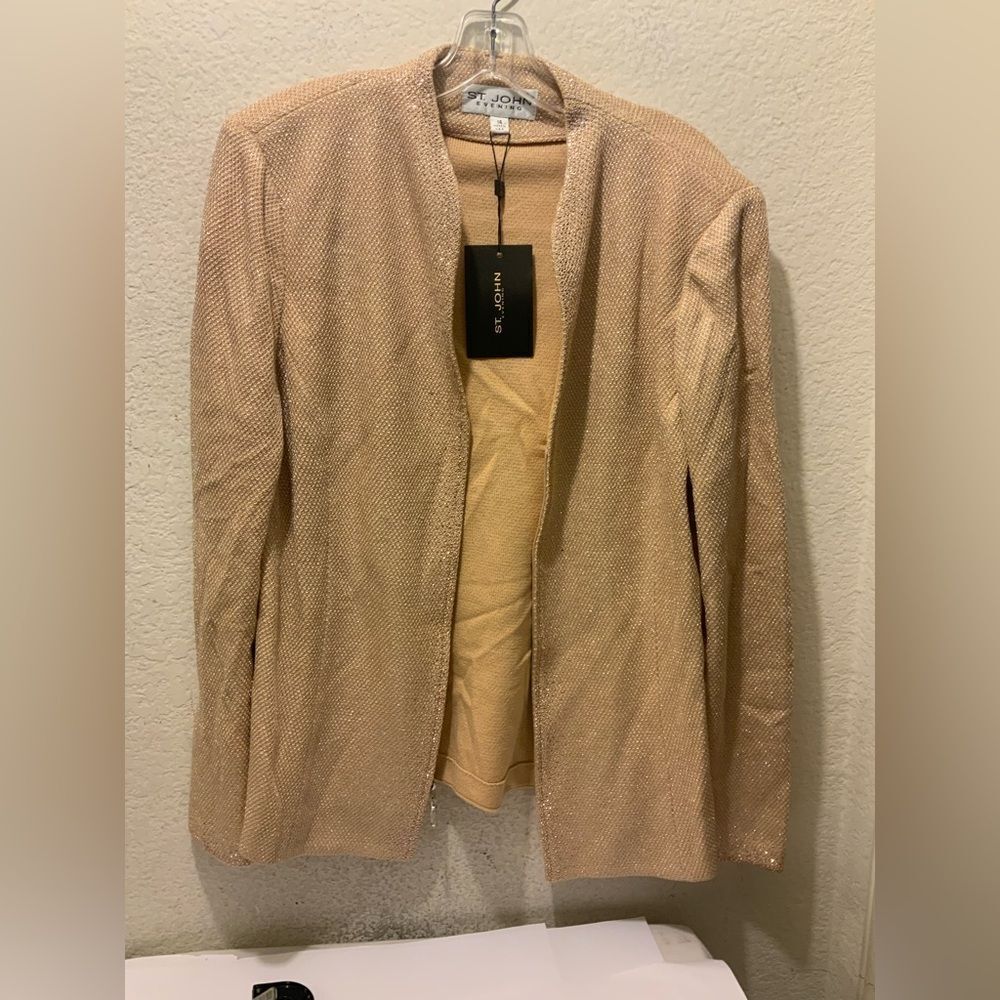 NWT St.John evening beige blazer wool blend palamino soft copper size 14 $1595